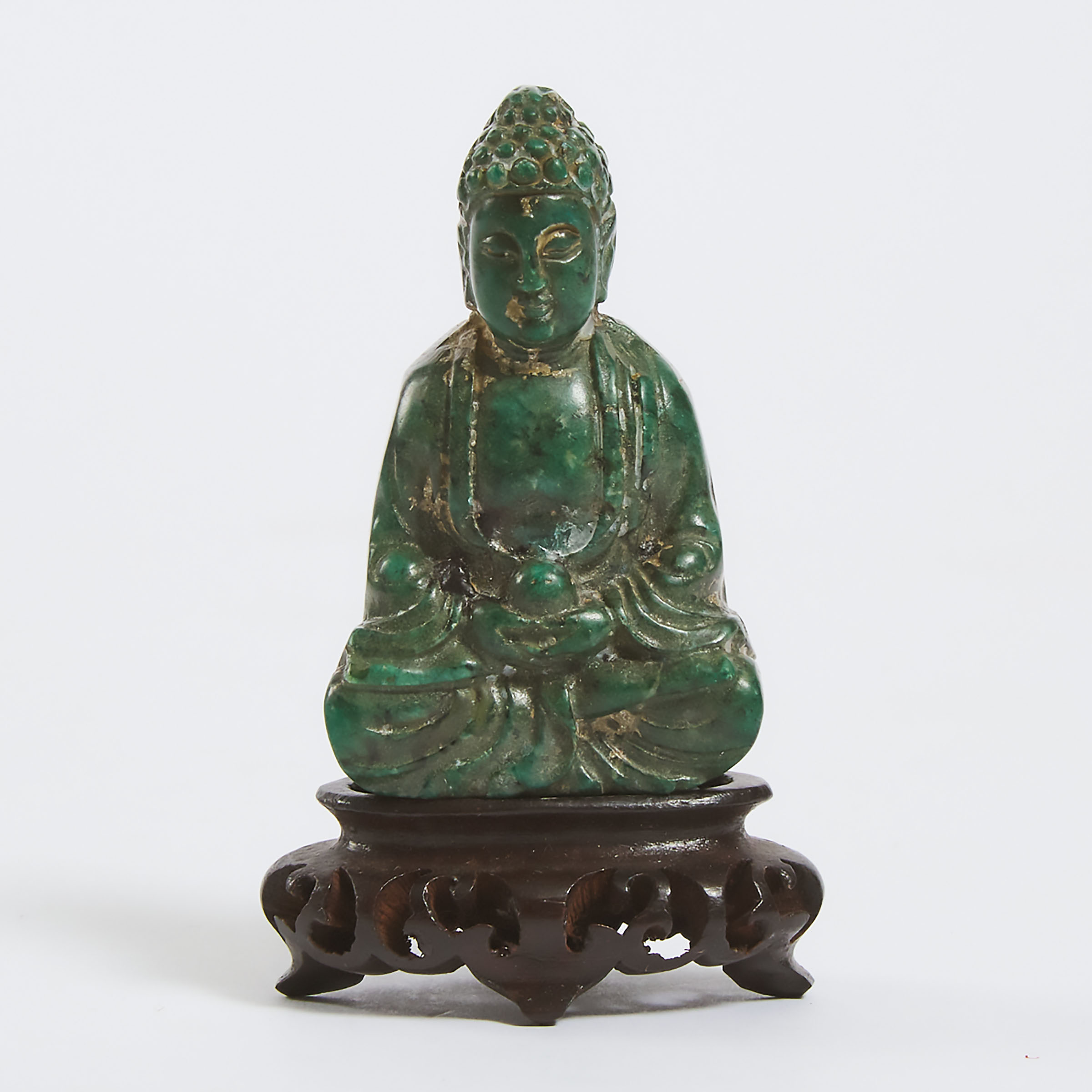 A Small Chinese Turquoise Carved Shakyamuni Pendant, Early 20th Century