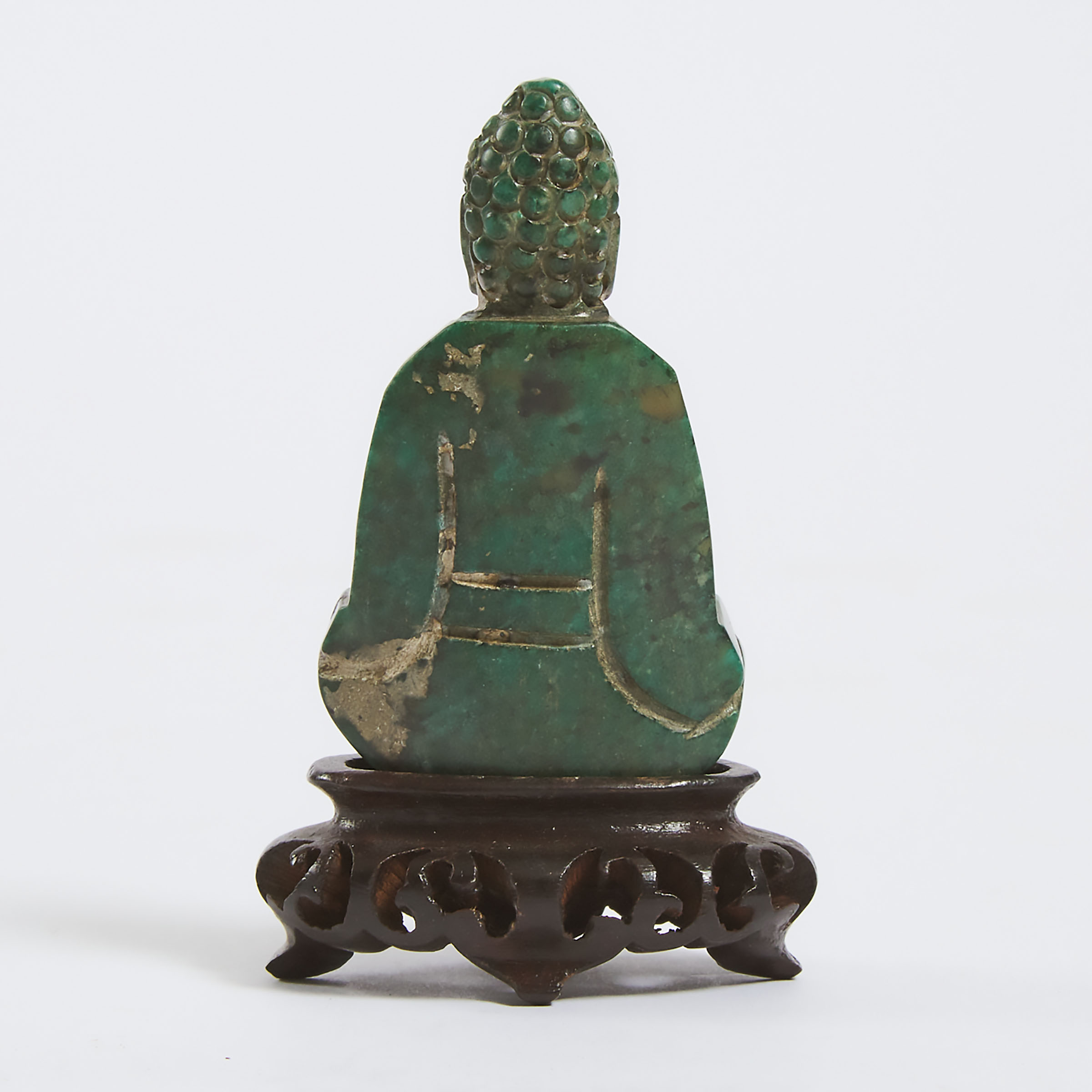 A Small Chinese Turquoise Carved Shakyamuni Pendant, Early 20th Century