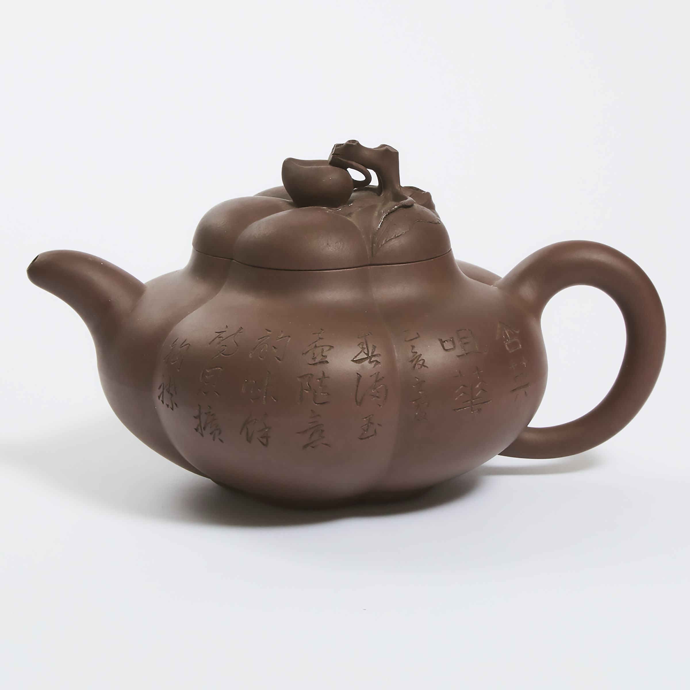 A Yixing Lobed Teapot, Signed Wang Baogen (1902-1954)