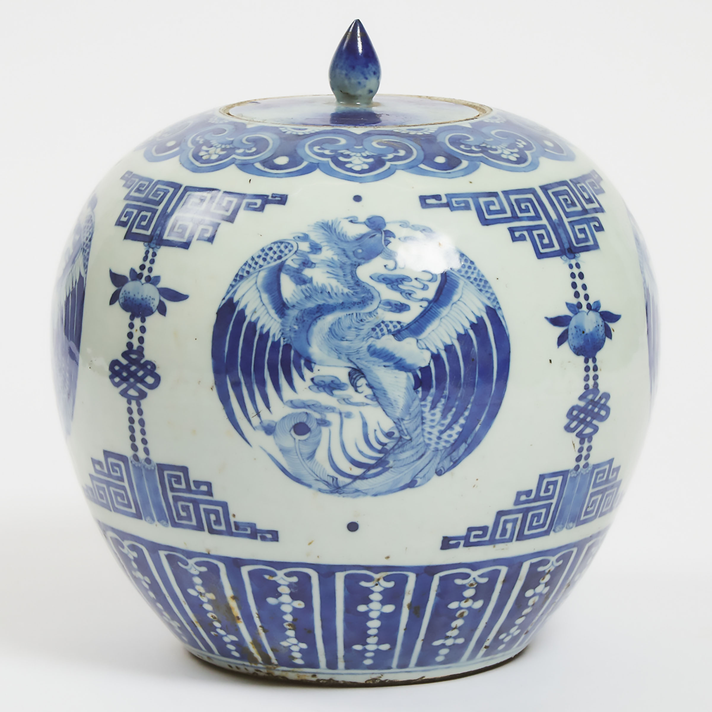 A Blue and White 'Phoenix' Ginger Jar and Cover, Early to Mid 20th Century