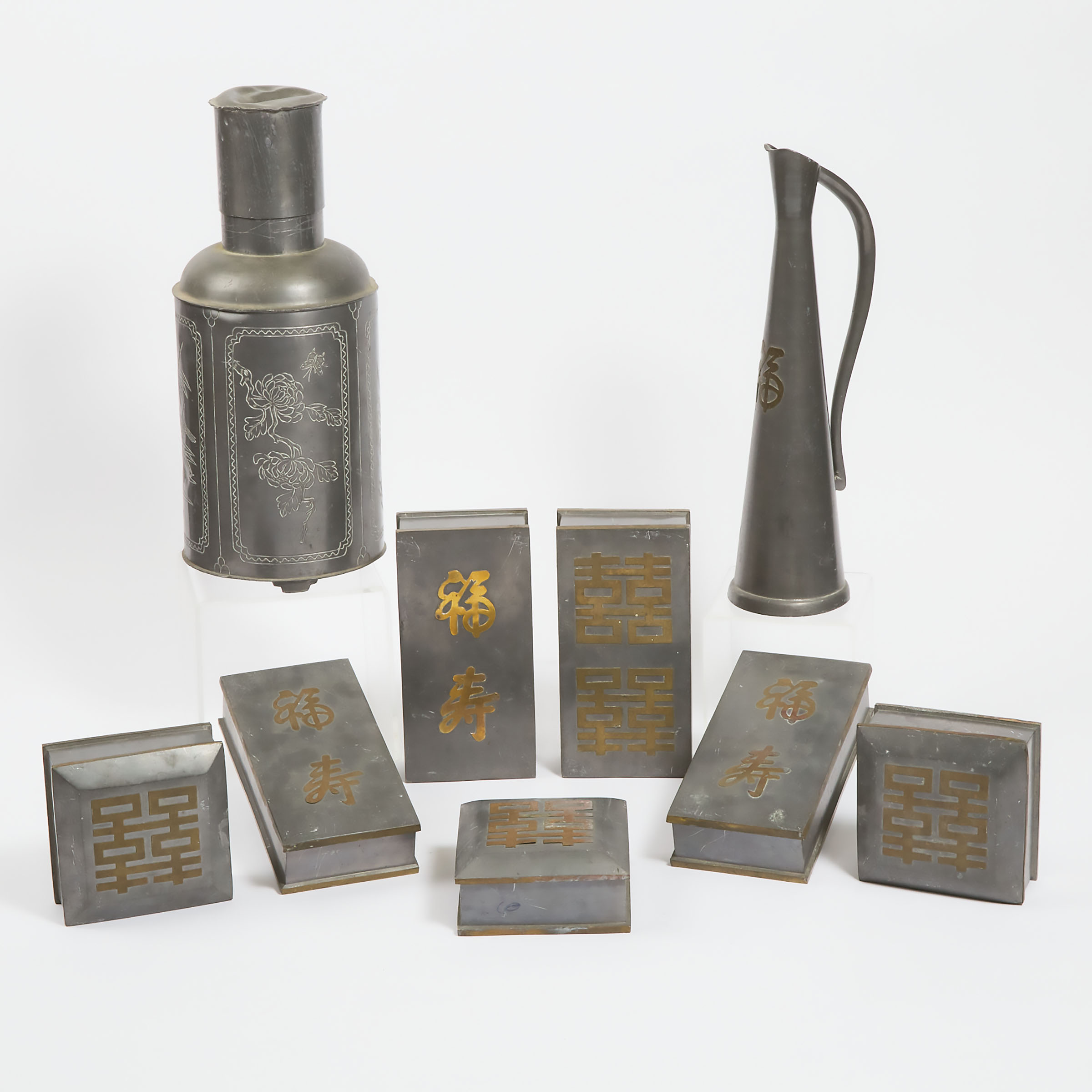 A Group of Nine Chinese Pewter Items, Late Qing/Republican Period