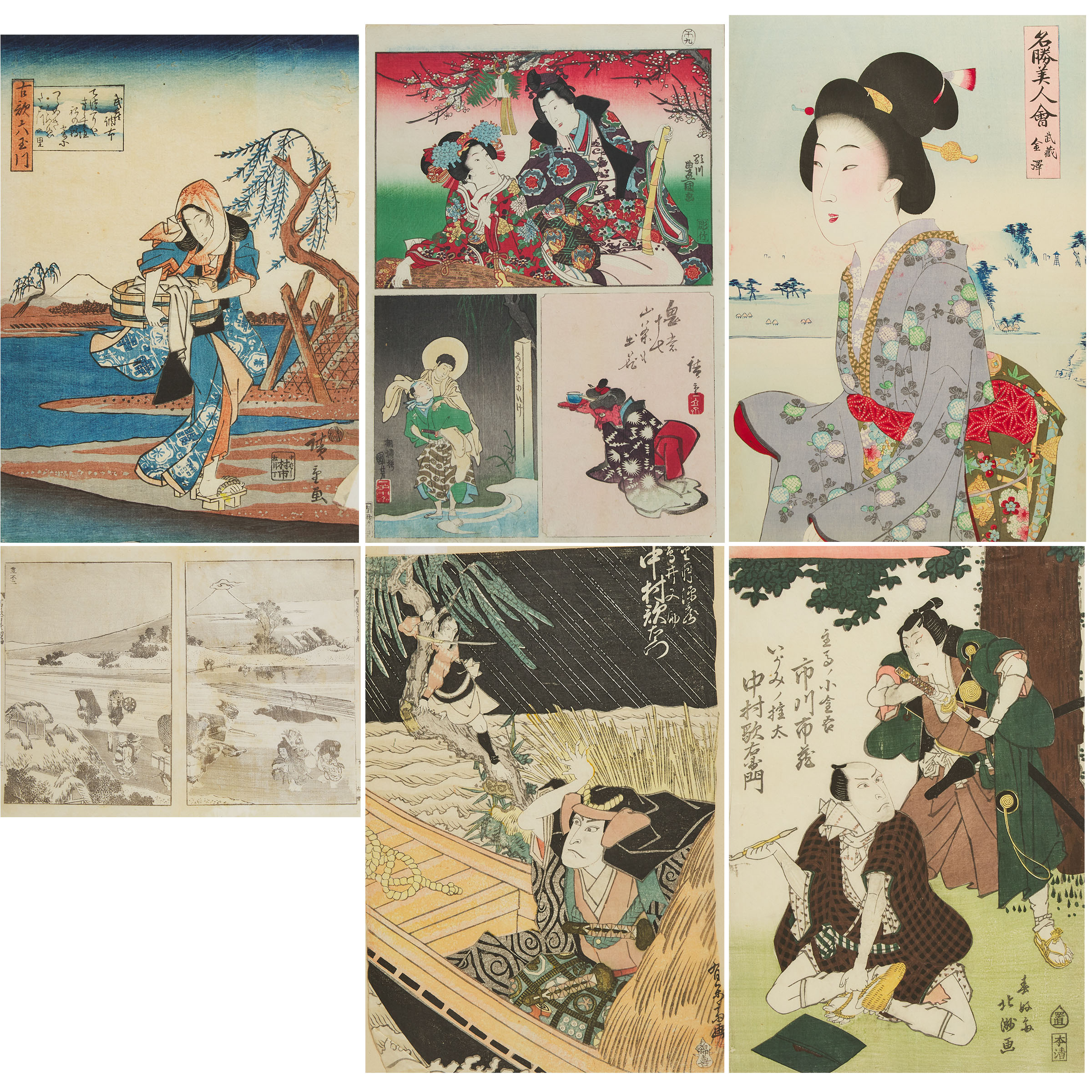An Album of Six Japanese Woodblock Prints, 19th/Early 20th Century