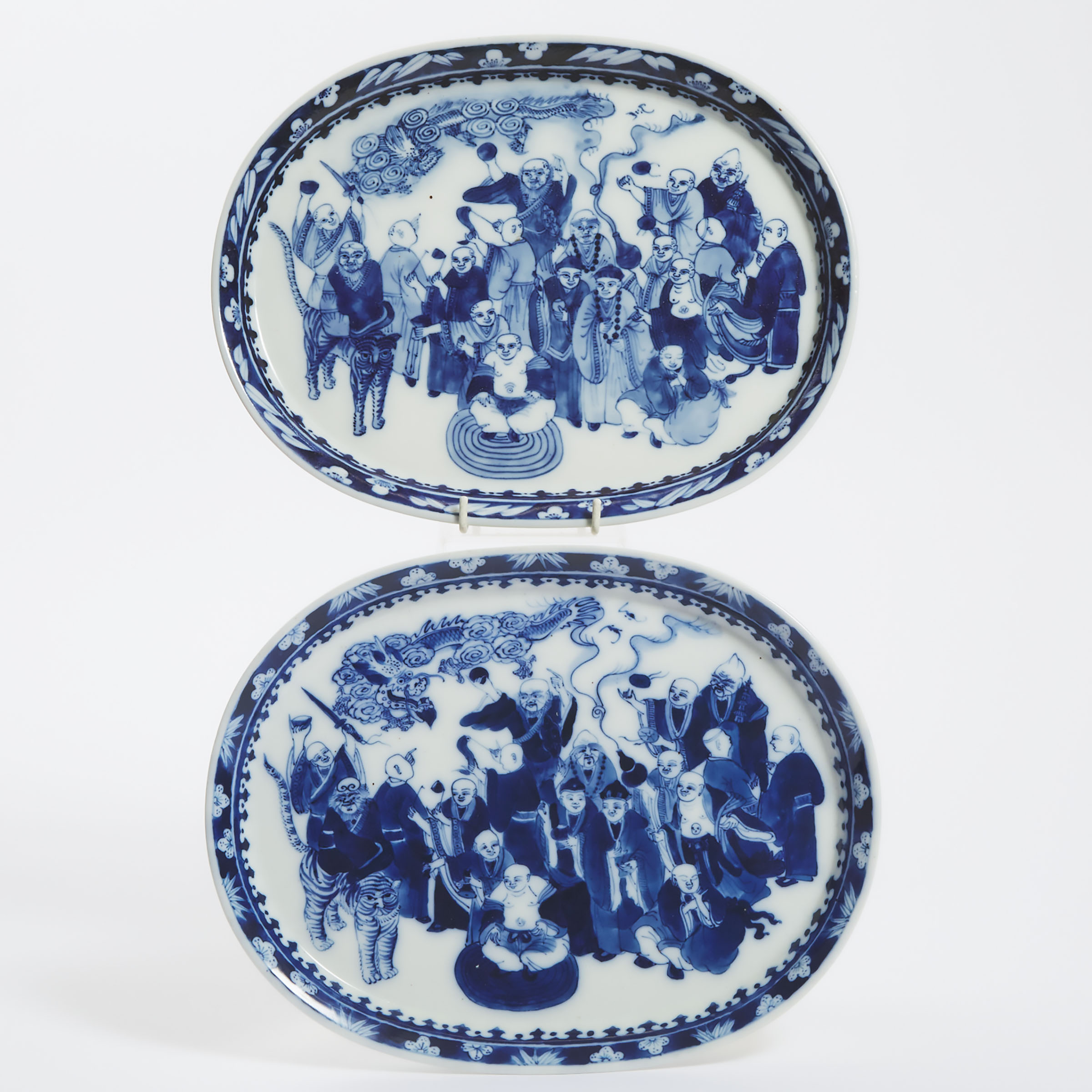 A Pair of Blue and White 'Eighteen Luohan' Dishes, Late Qing/Republican Period