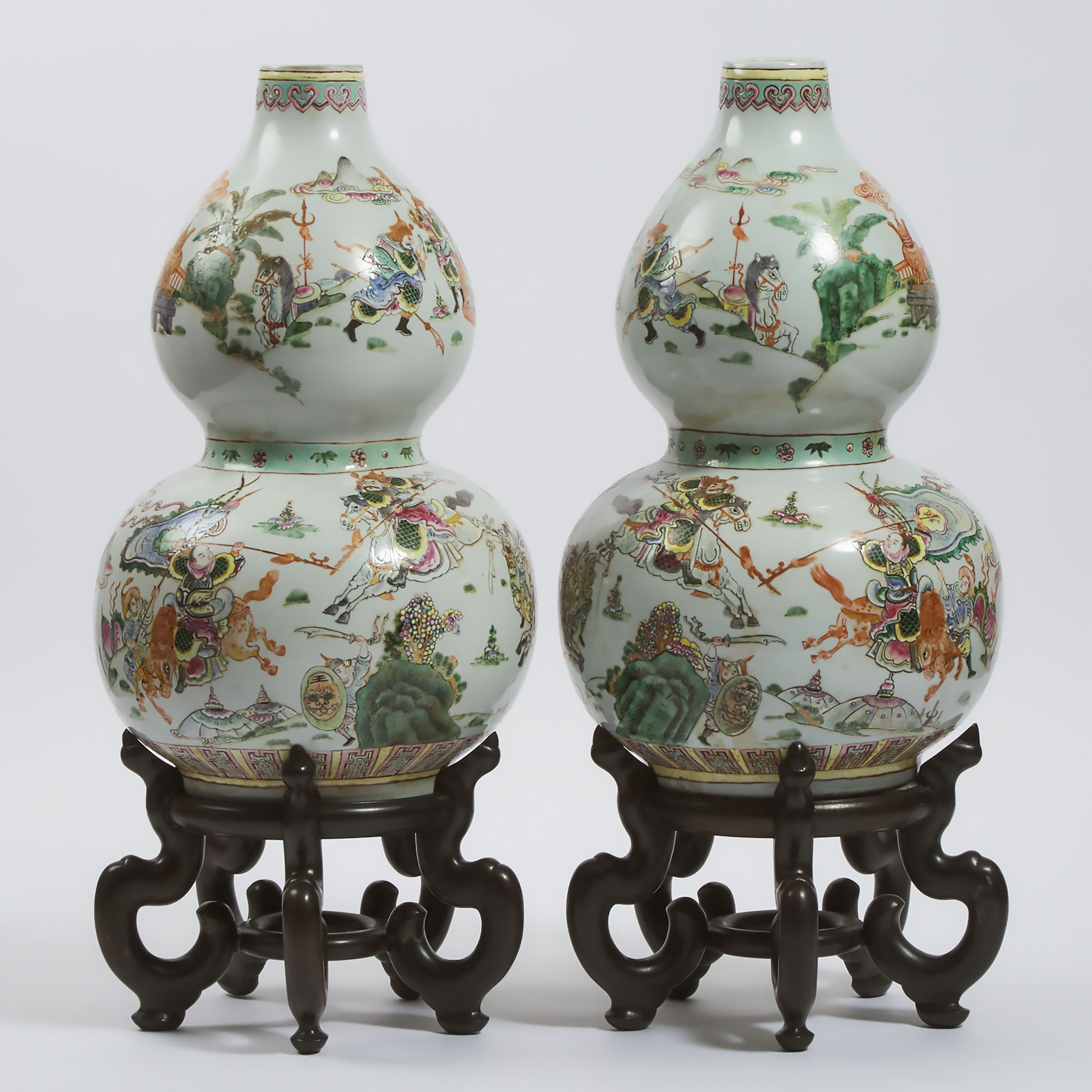A Pair of Famille Rose Double-Gourd Vases, Mid 20th Century