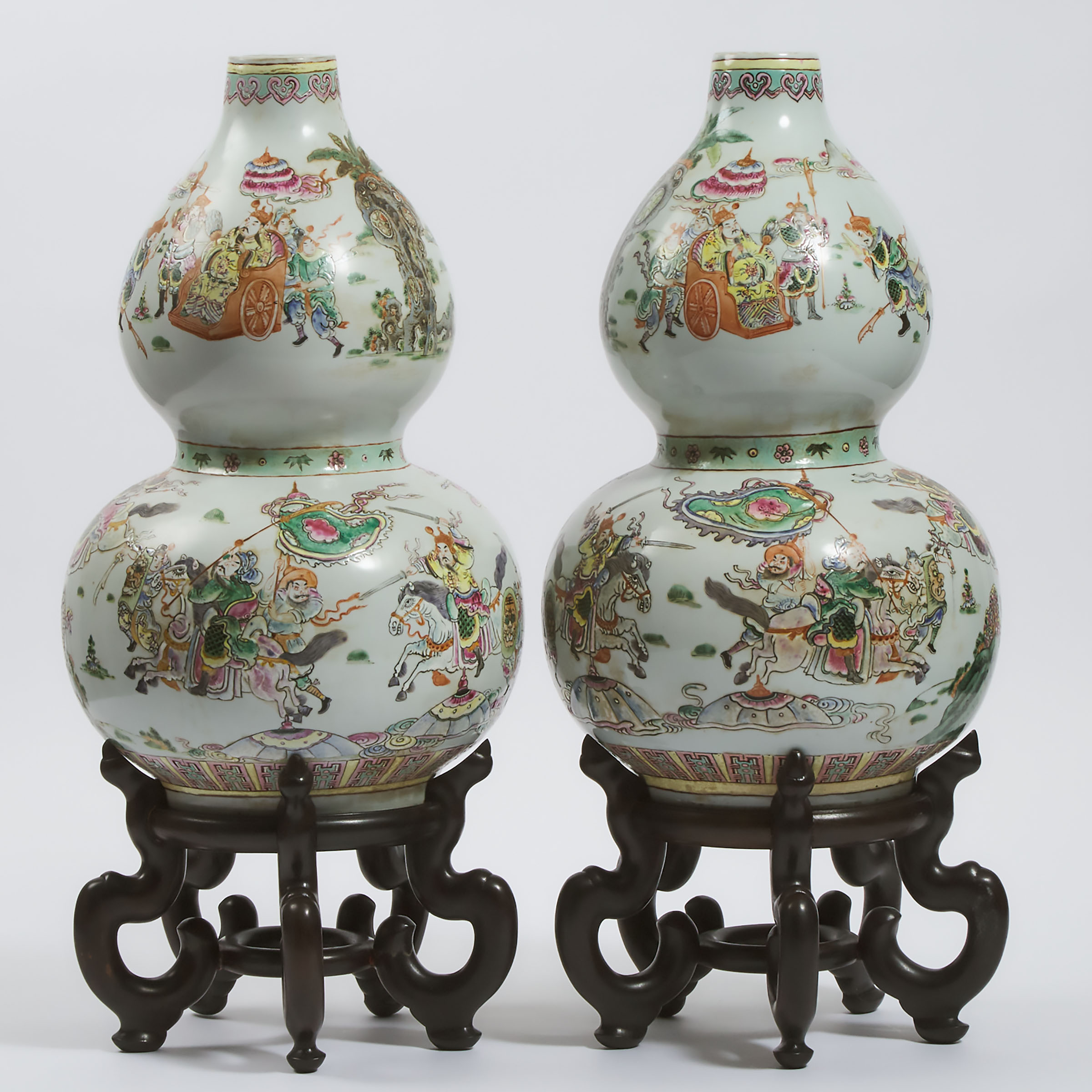 A Pair of Famille Rose Double-Gourd Vases, Mid 20th Century