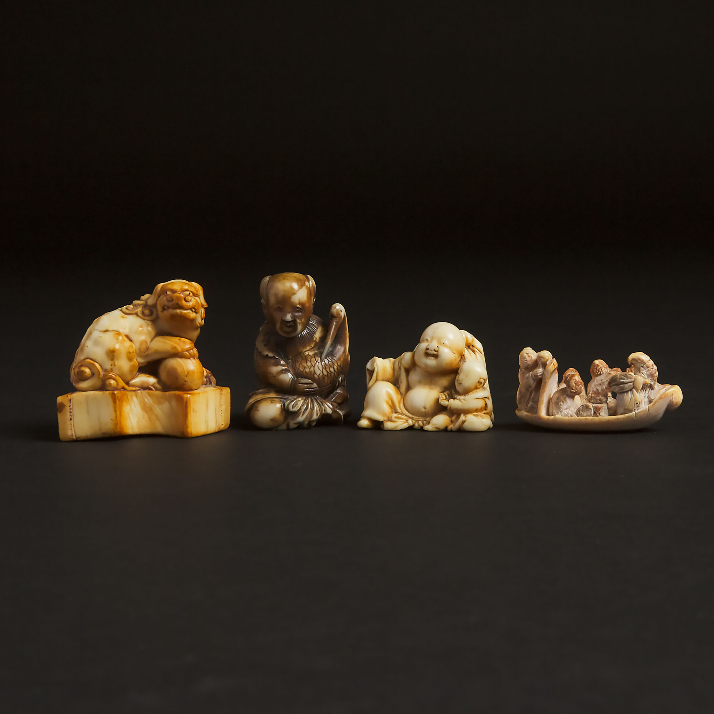 A Group of Four Ivory and Bone Carvings, 18th century and Later
