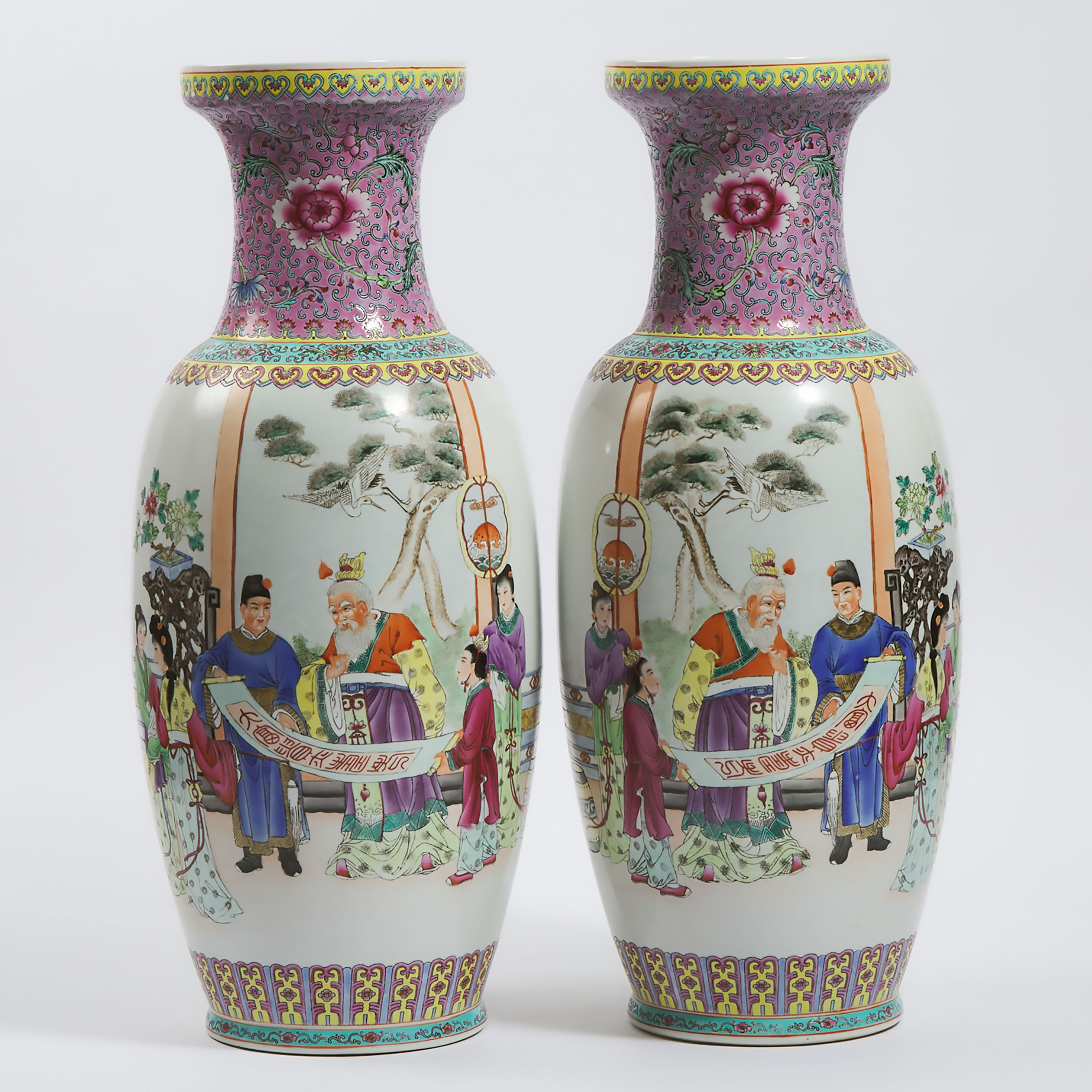 A Pair of Large Chinese Famille Rose 'Figural' Vases, Mid-20th Century