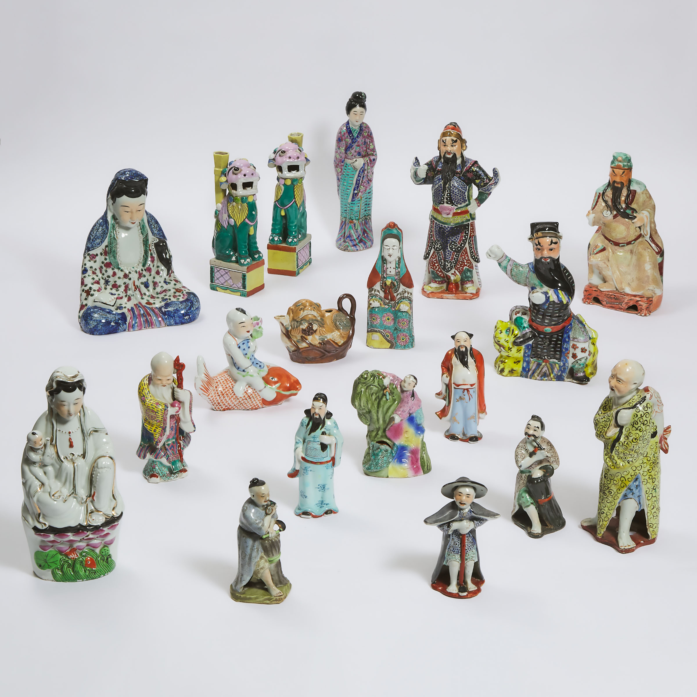 A Group of Nineteen Chinese Famille Rose Porcelain Figures, Republican Period and Later
