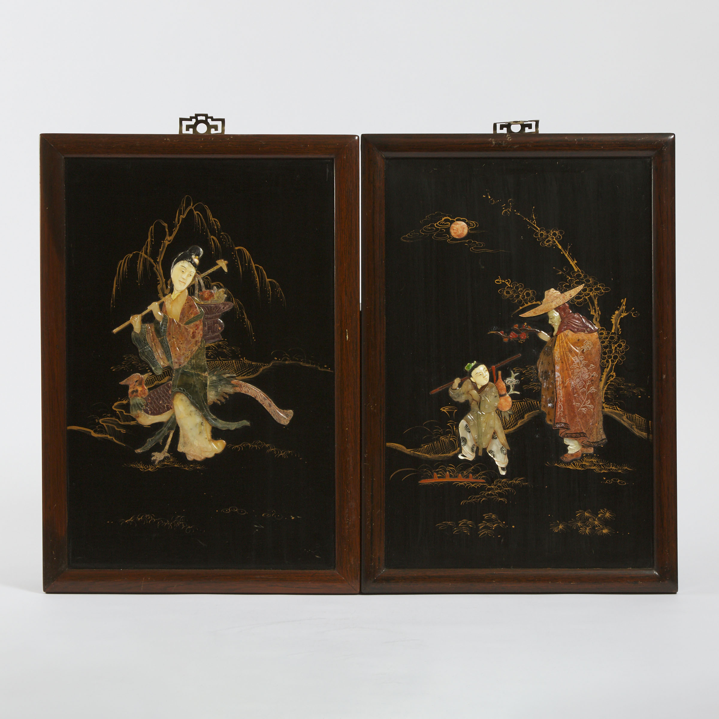 A Pair of Soapstone Inlaid 'Figural' Panels, Republican Period