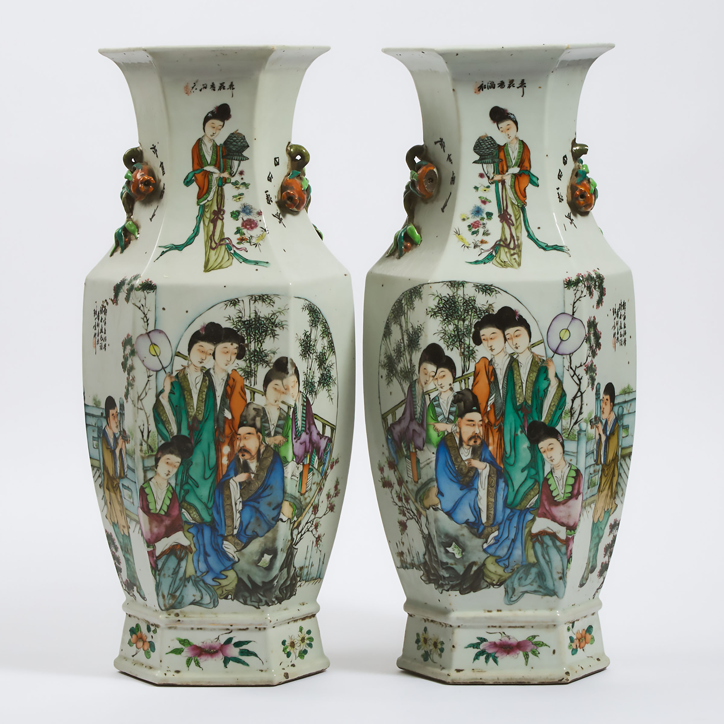 A Pair of Large Famille Rose Hexagonal Vases, Republican Period