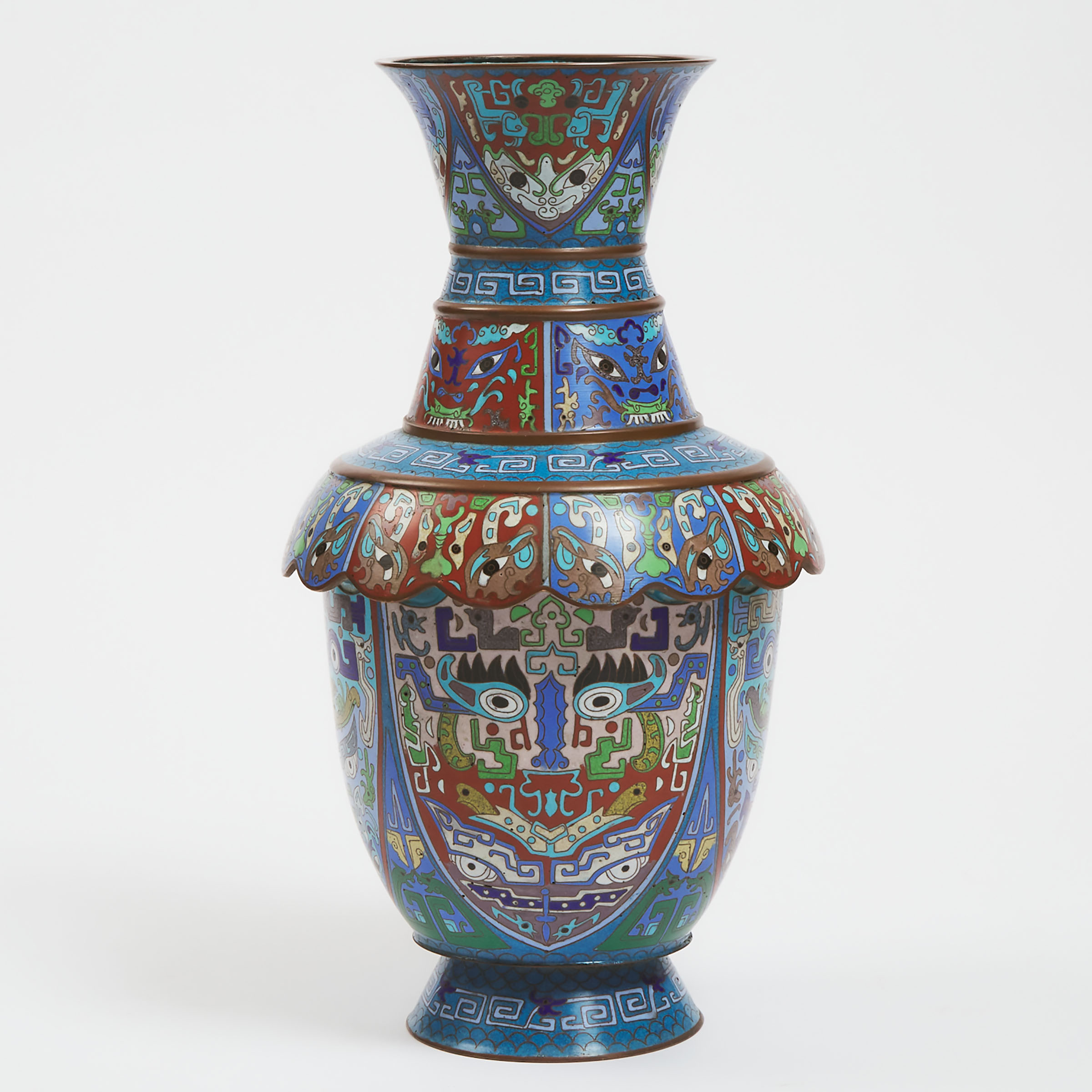 A Blue Ground Cloisonné 'Taotie' Vase, 20th Century