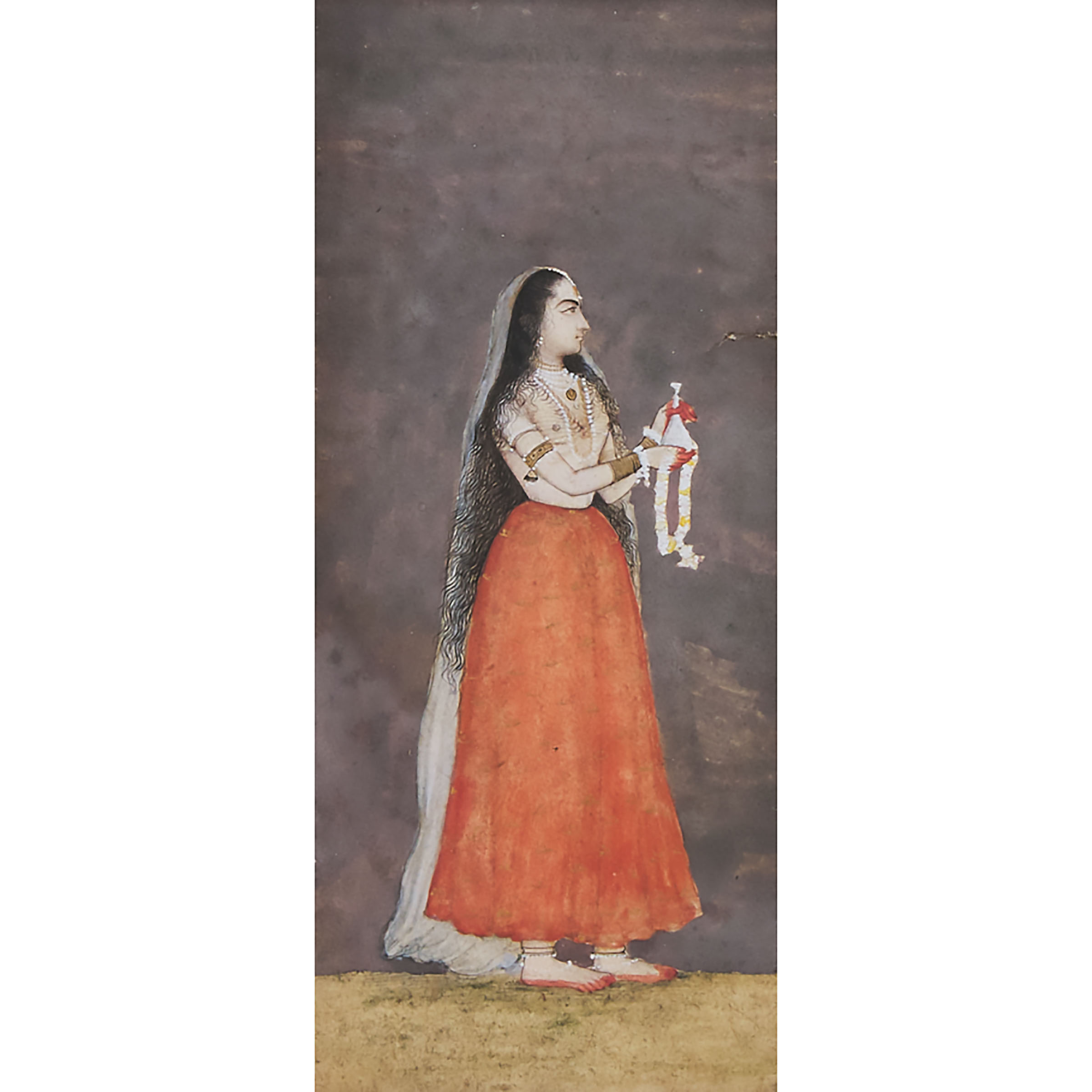 Mughal School, A Court Lady Holding a Vessel and Garland, 18th Century