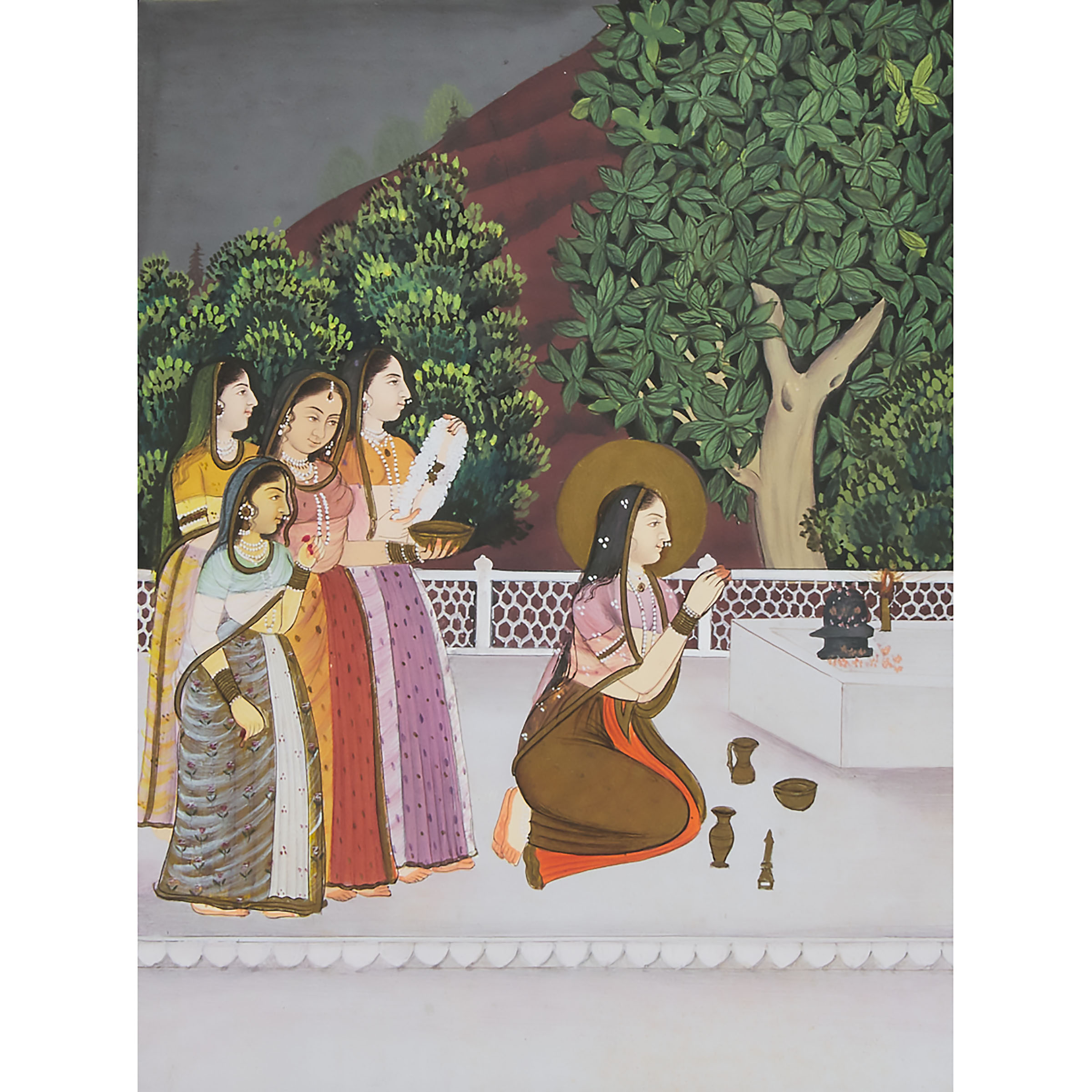 An Indian Miniature Painting of Court Ladies, 19th Century
