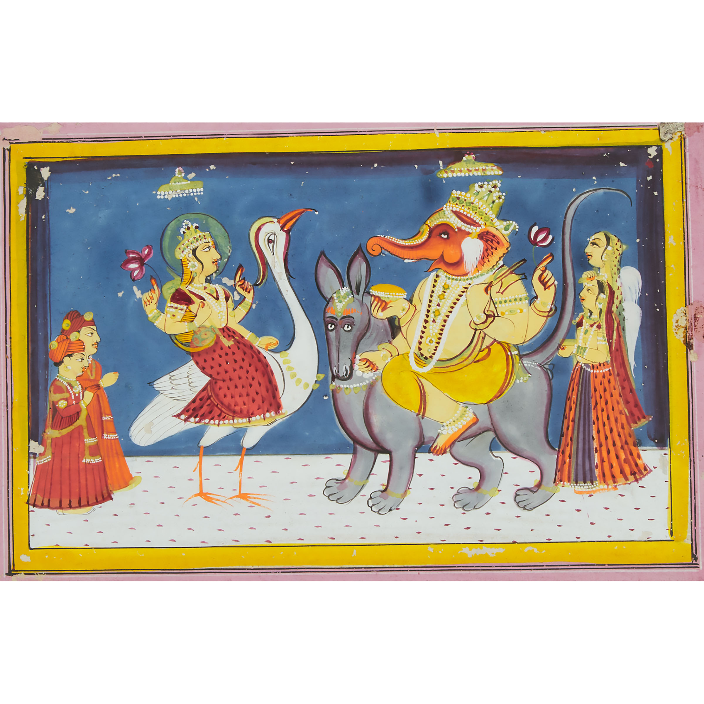 An Indian Miniature Painting of Sarasvati and Ganesh, 18th Century