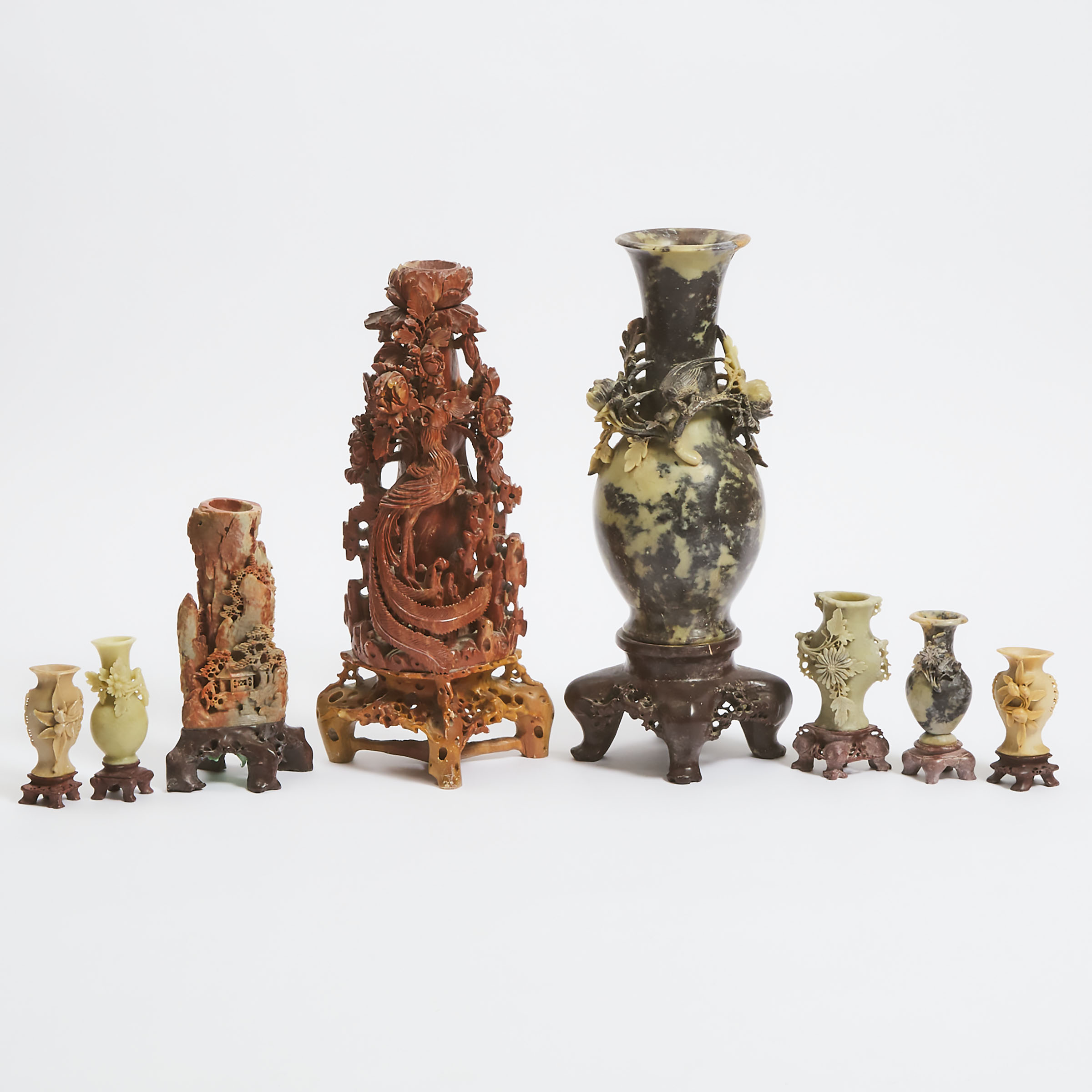 A Group of Eight Chinese Soapstone Carvings, Mid 20th Century