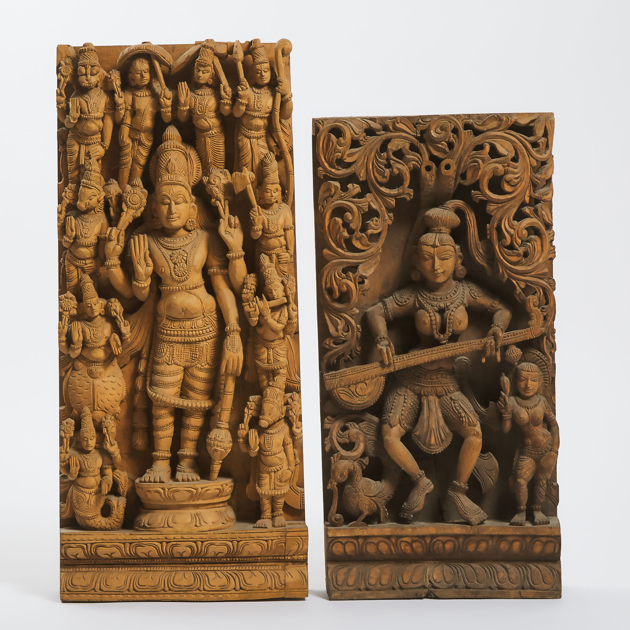 Two Indian Carved Wood Reliefs, 20th Century