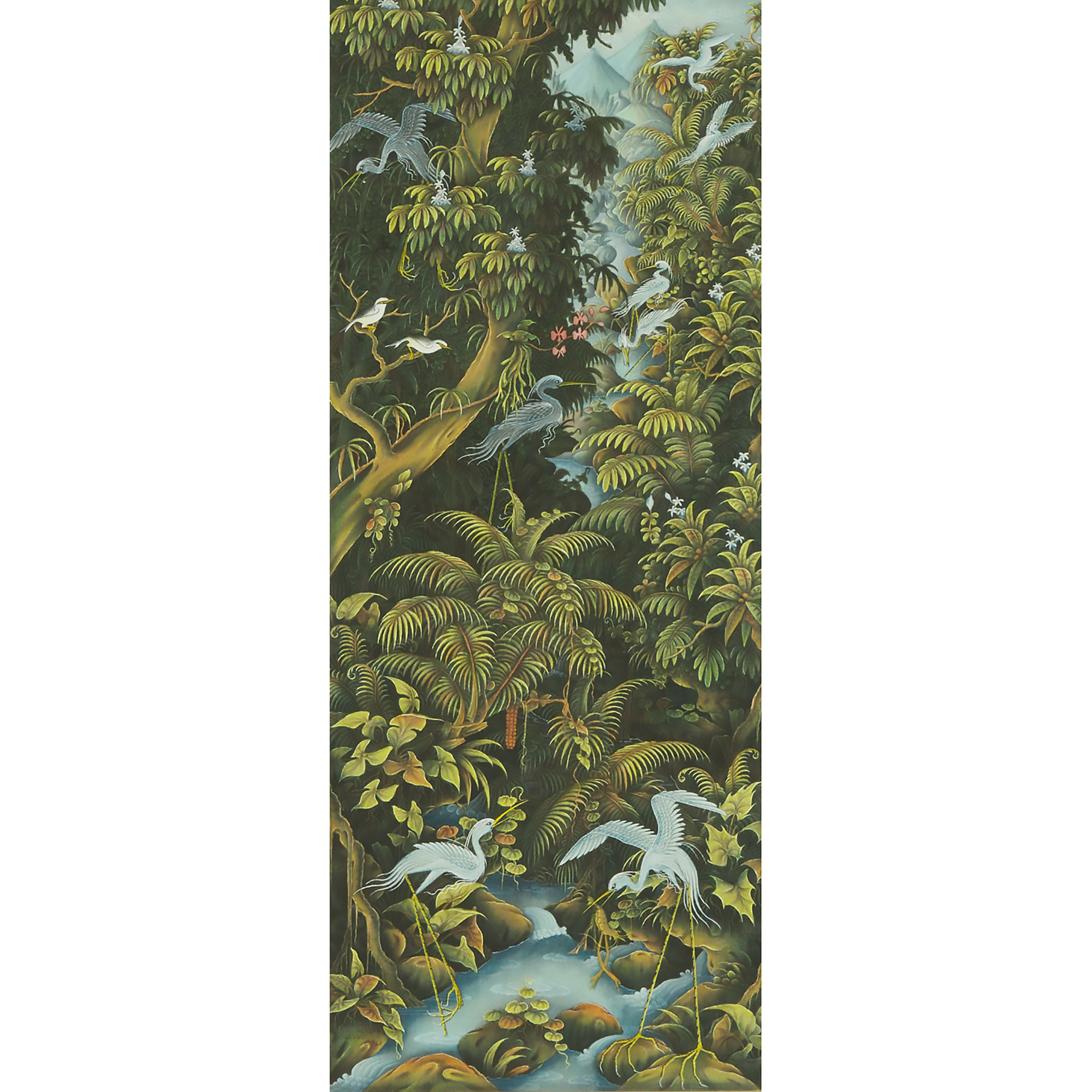 A Balinese Painting of Birds of Paradise, 20th Century