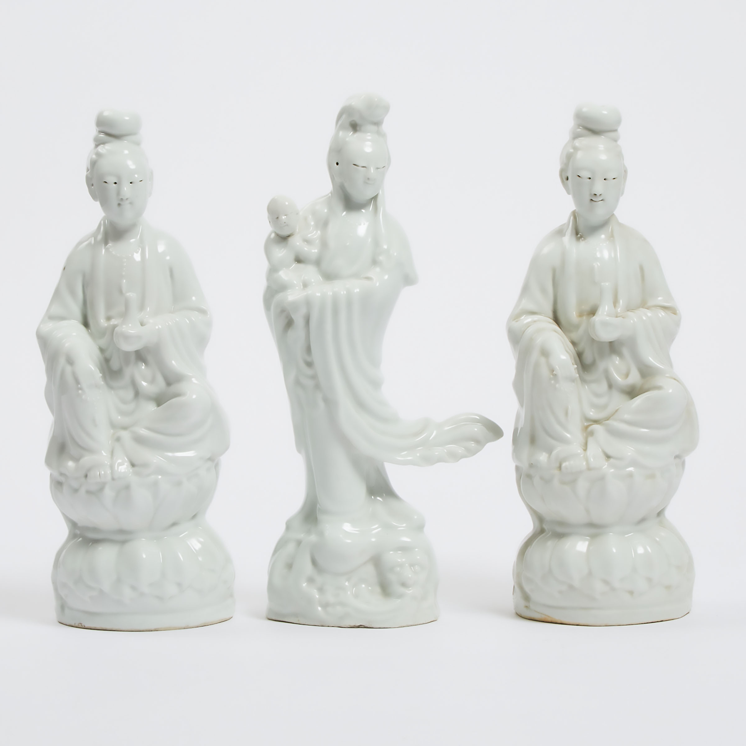 A Group of Three Blanc de Chine Figures, Mid 20th Century