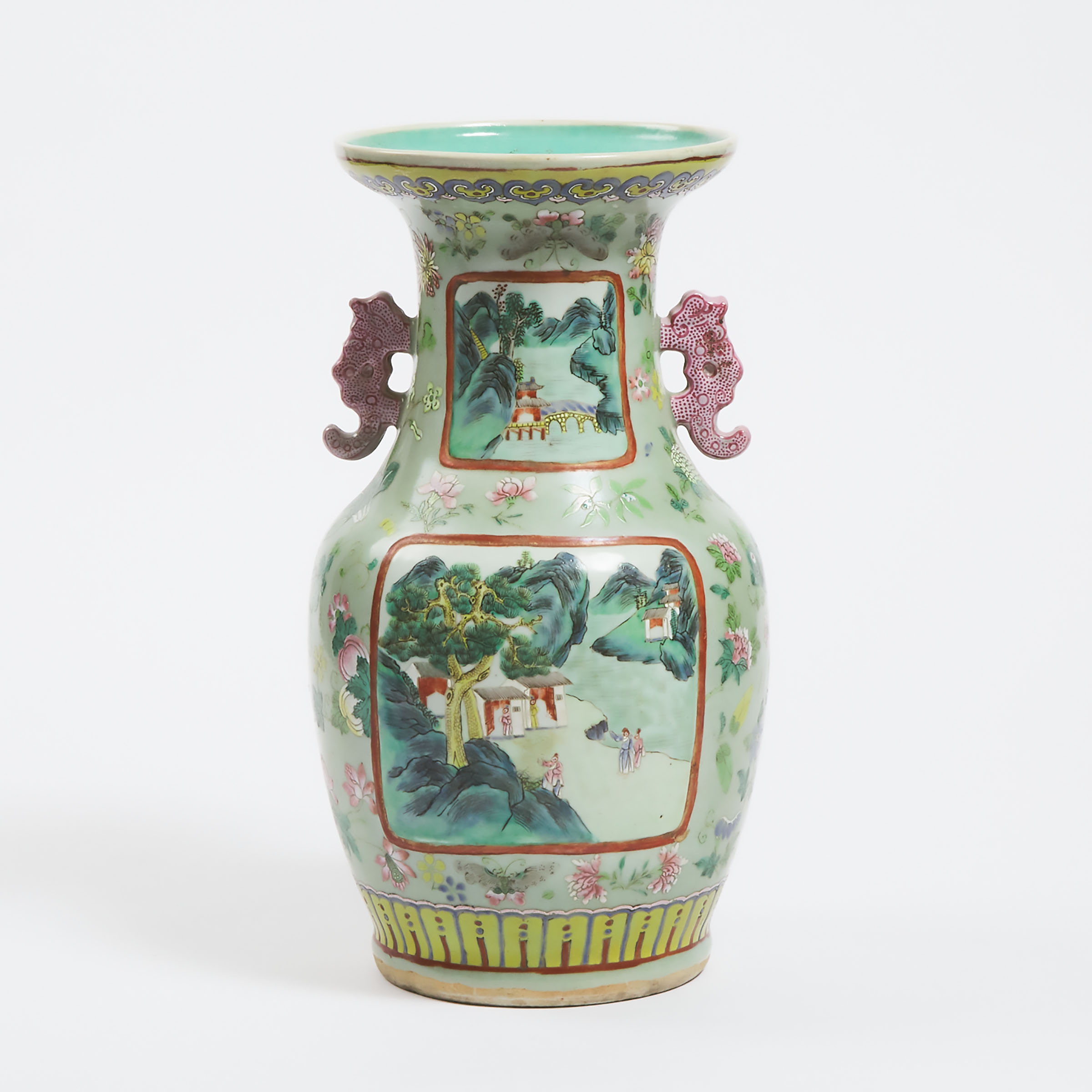 A Canton Enameled Celadon Vase, Late 19th/Early 20th Century