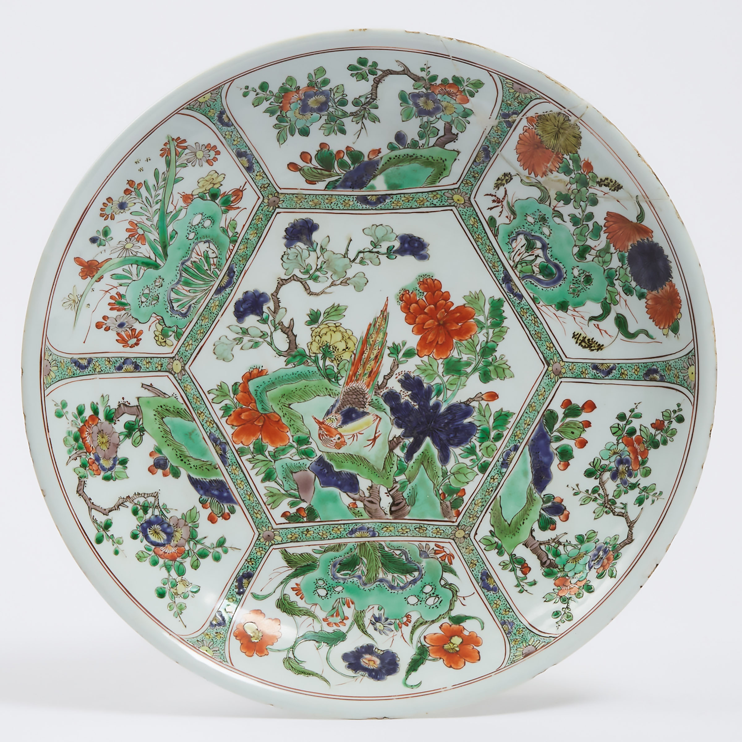 A Chinese Wucai 'Pheasant and Peony' Charger, Kangxi Period, Early 18th Century