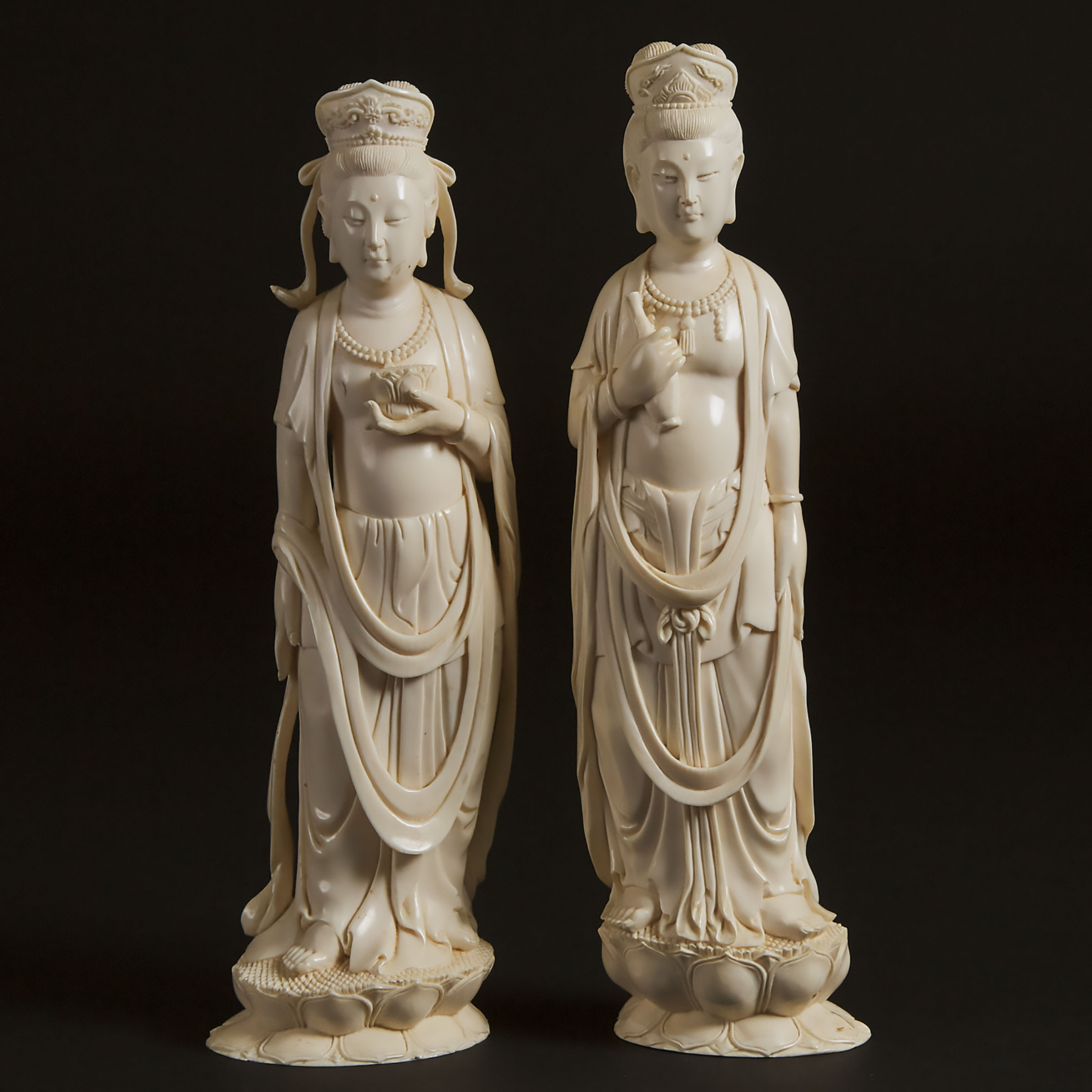Two Chinese Ivory Bodhisattvas, Mid 20th Century