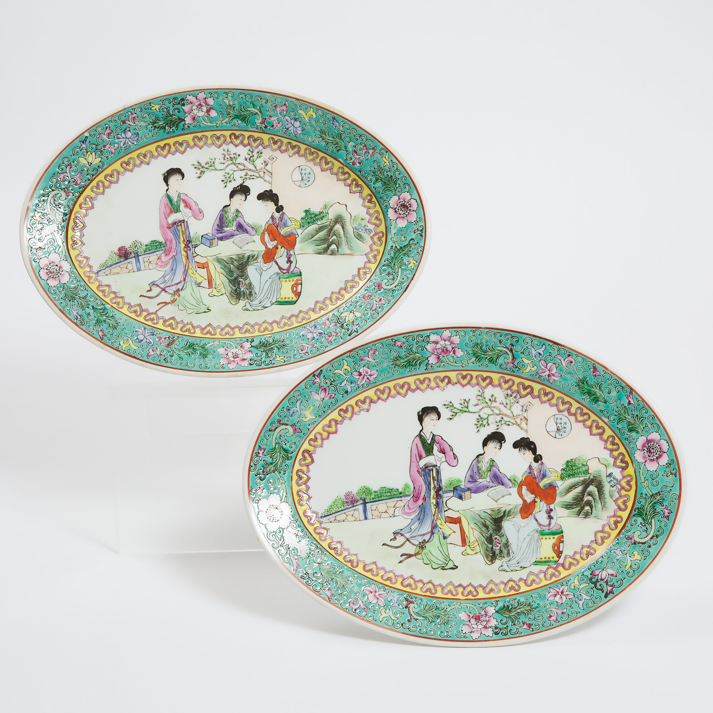 A Pair of Famille Rose 'Figural' Oval Platters, Mid 20th Century