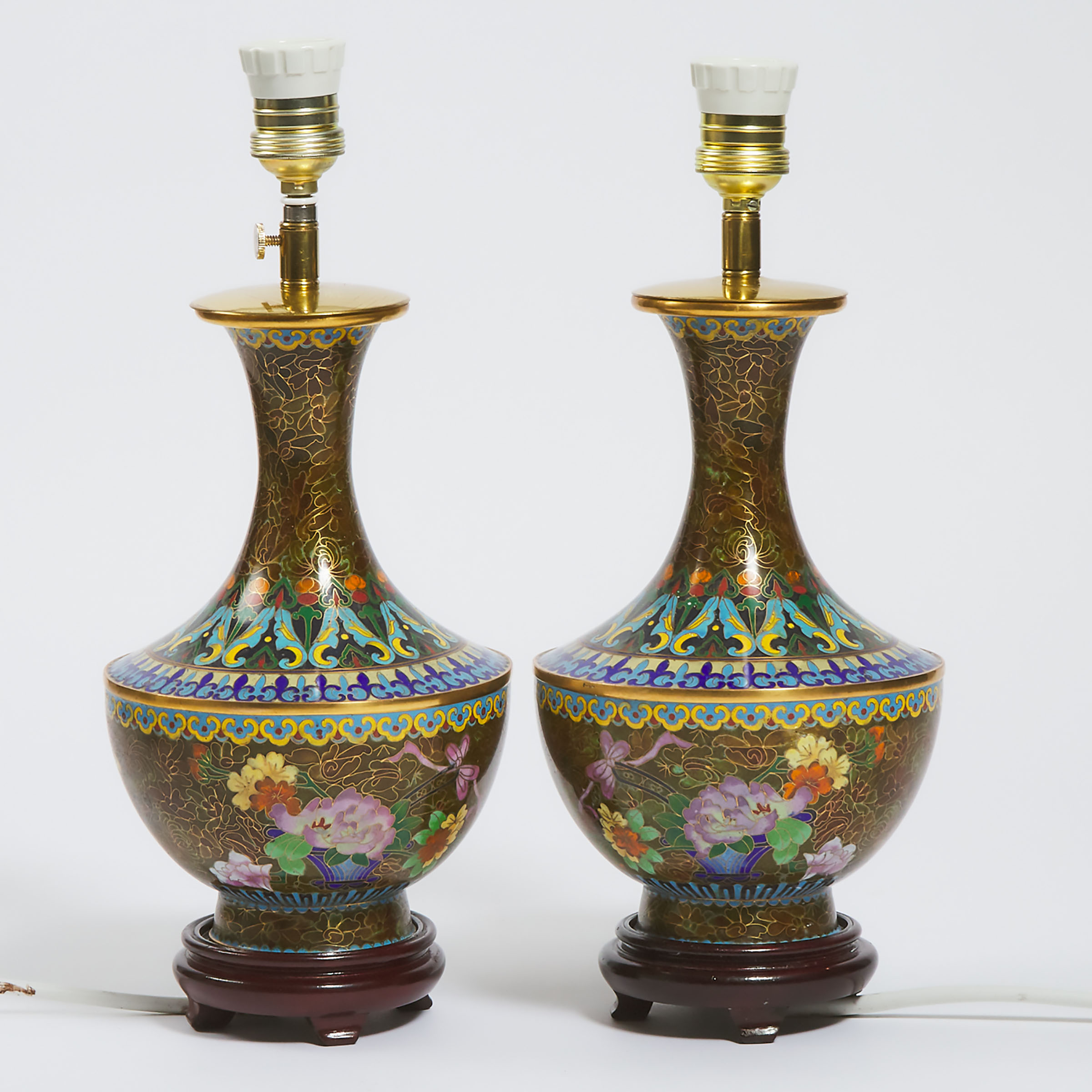 A Pair of Chinese Cloisonné Vase Lamps, Early 20th Century