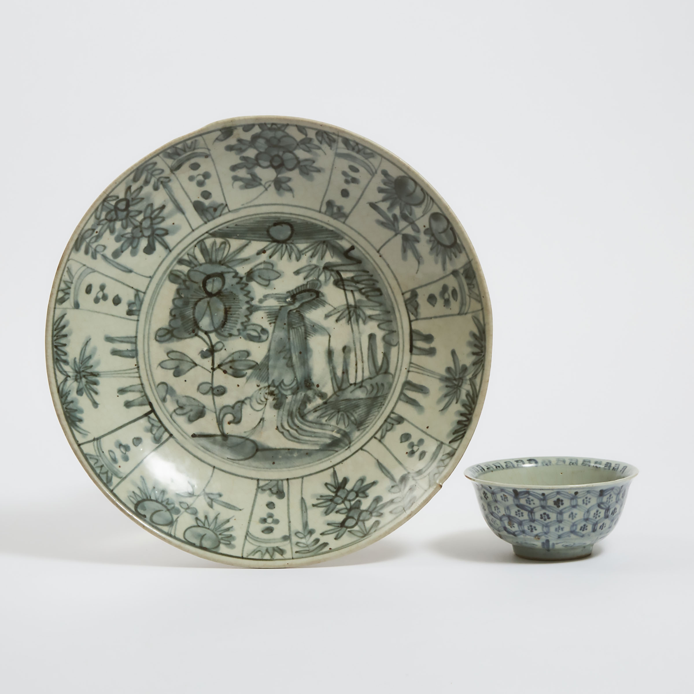 A Chinese Export Blue and White 'Phoenix' Charger, Together With a Bowl, 17th/18th Century