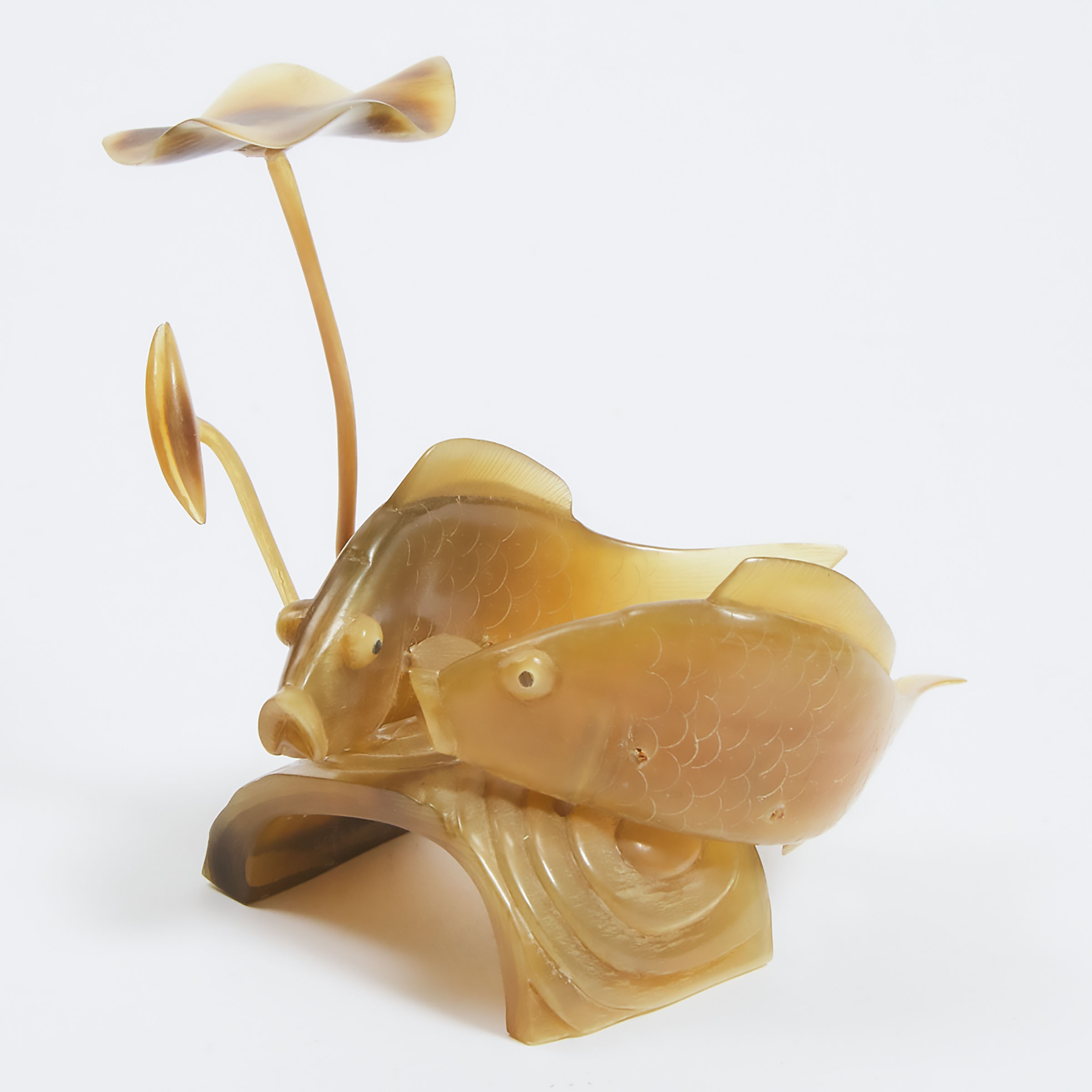A Horn Carving of Two Fish, Mid 20th Century