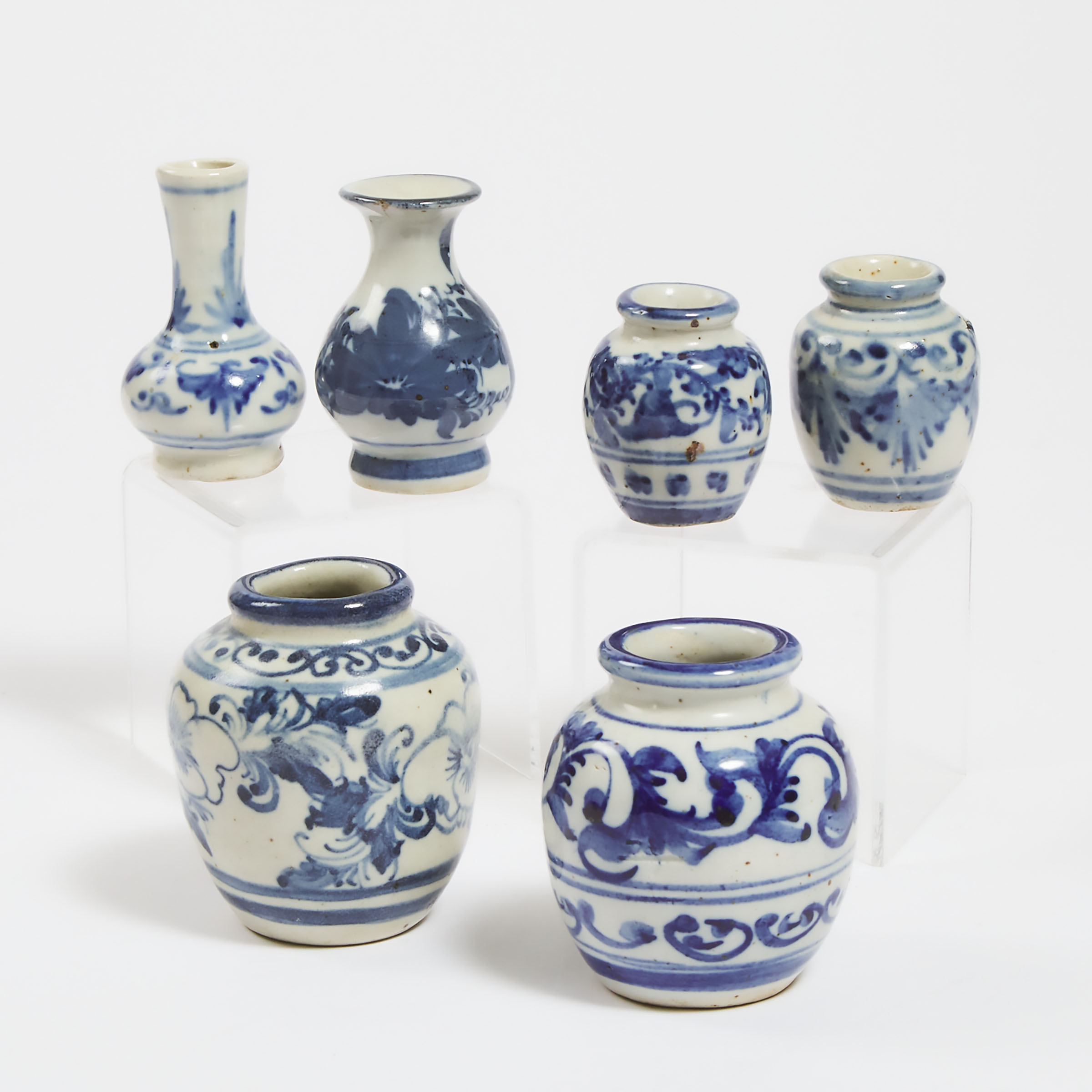 A Group of Six Ming-Style Blue and White Jarlets and Vases