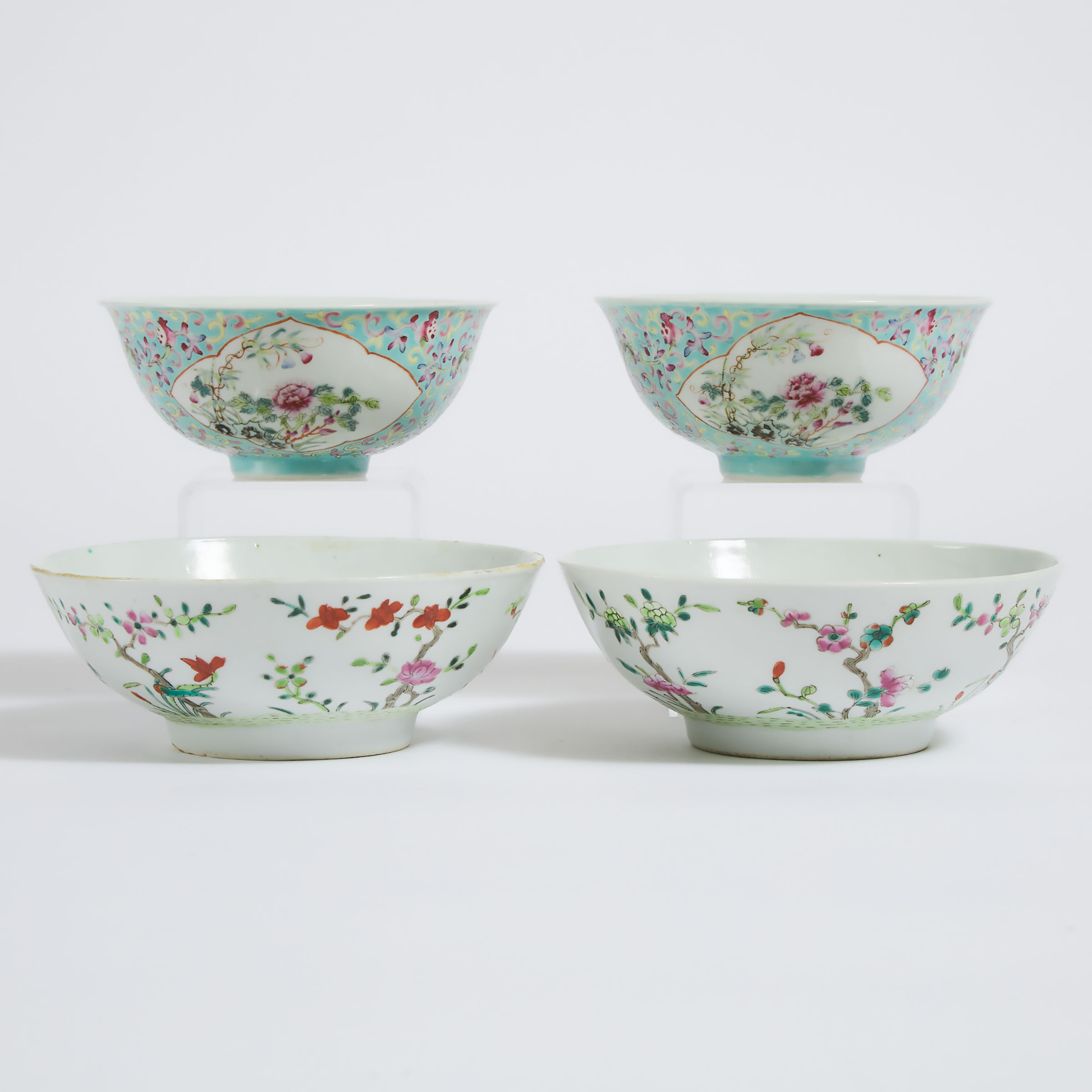 Two Pairs of Famille Rose Bowls, 19th Century and Later