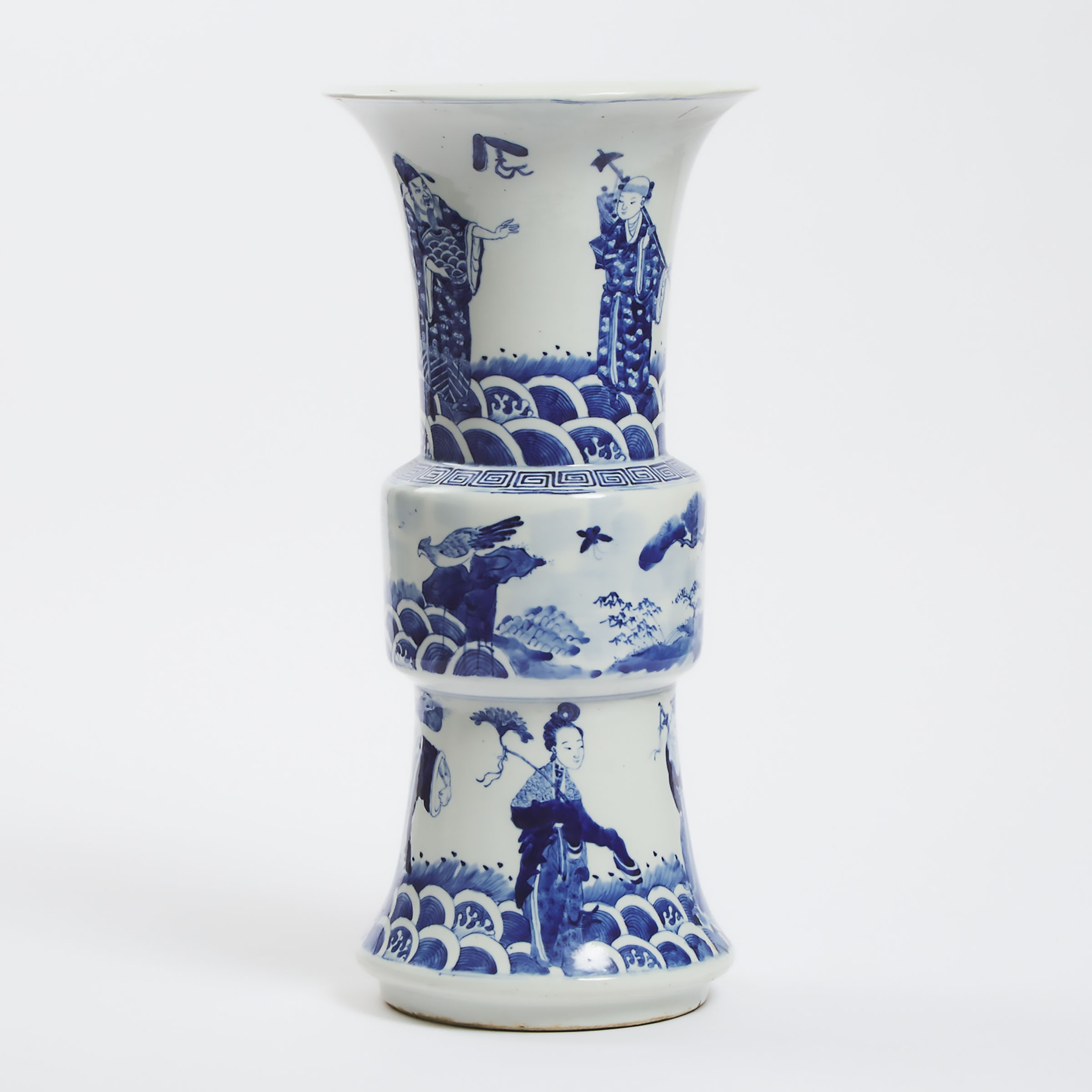 A Blue and White 'Eight Immortals' Gu Vase, Late 19th/Early 20th Century