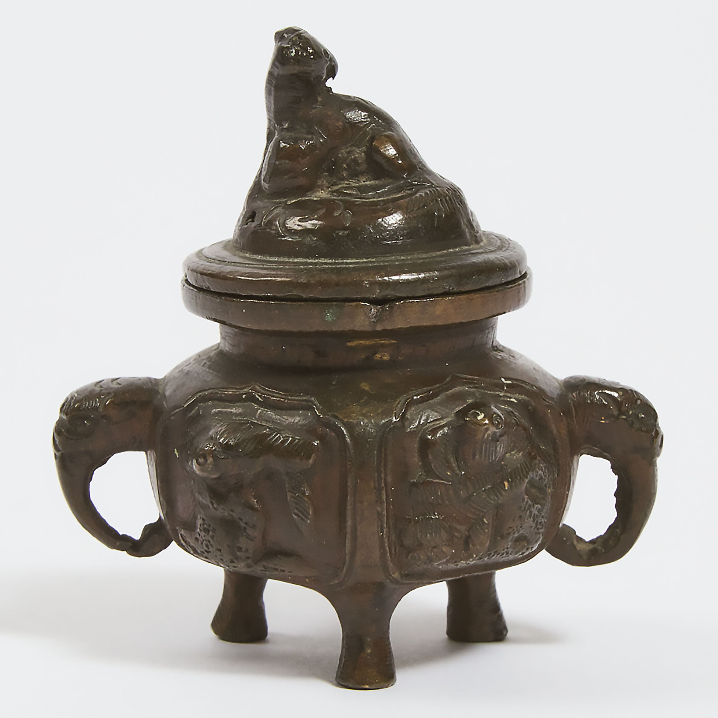 A Japanese Miniature Bronze Incense Burner, Koro, Meiji Period 
