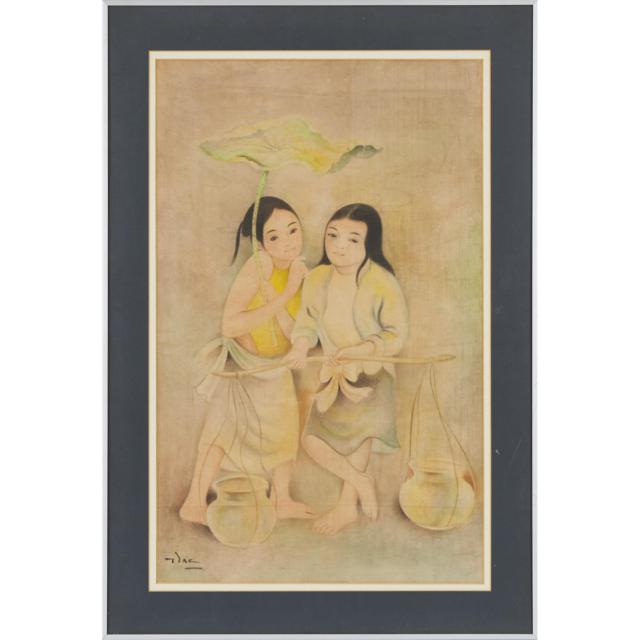Tran Dac (1922–1980), Young Girls Under a Lotus Leaf