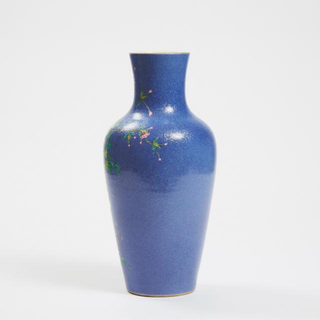 A Famille Rose Sgraffito Blue-Ground 'Peonies' Vase, Yongzheng Mark