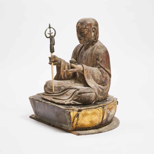 A Gilt Lacquered Wood Figure of Ksitigarbha, Muromachi/Momoyama Period, 16th/17th Century