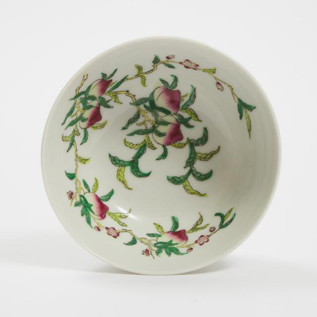 An Iron-Red and Overglaze Enameled Footed Bowl, and a Famille Rose 'Peaches' Bowl, 20th Century