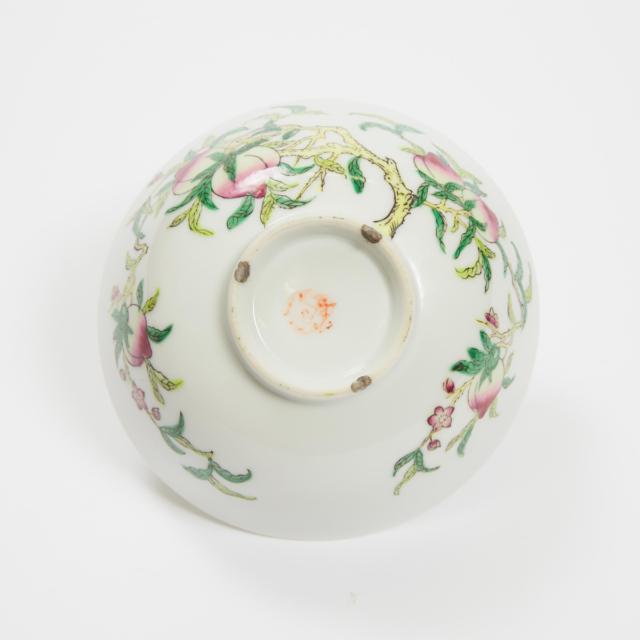An Iron-Red and Overglaze Enameled Footed Bowl, and a Famille Rose 'Peaches' Bowl, 20th Century