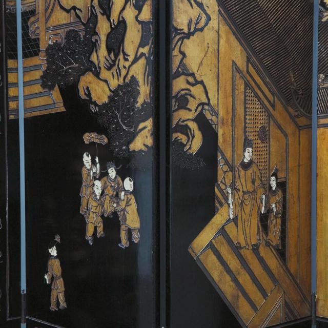 A Large Twelve-Panel Coromandel Lacquer Screen, Late Qing Dynasty