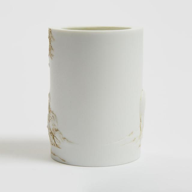A Moulded White-Glazed Brushpot, Wang Bingrong Mark