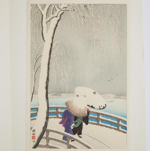 Ohara Koson (Shoson, 1877-1945), Snow on Willow Bridge (Yanagibashi no Yuki), 1927