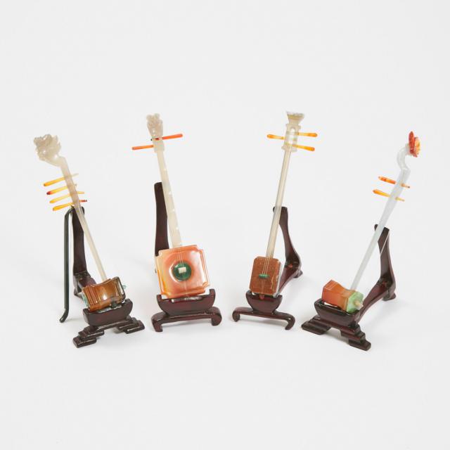 A Set of Twenty-Six Agate and Hardstone Miniature Models of Musical Instruments, Republican Period, Early 20th Century