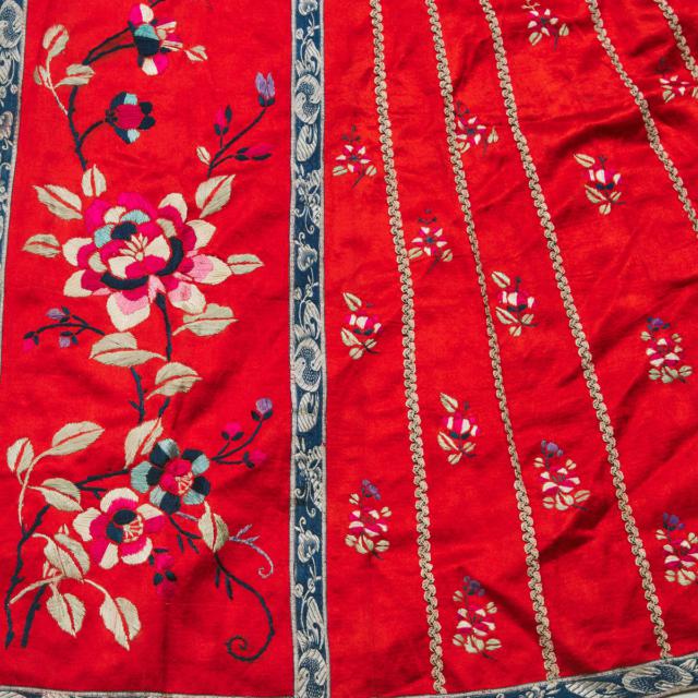 Two Chinese Embroidered Silk Skirts, Qing Dynasty, 19th Century