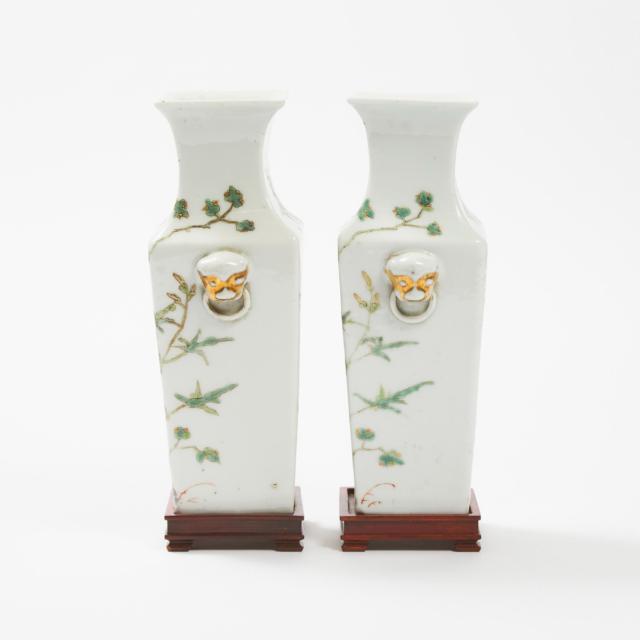 A Pair of Small Famille Rose Square Vases, Republican Period