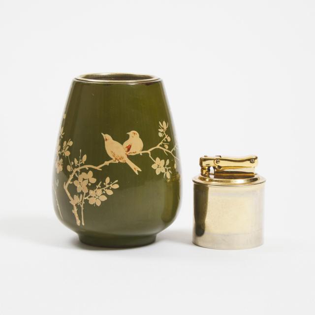 Thanh Lê Nguyen (1919-2003), A Gilt Enameled 'Magpie and Prunus' Lacquered Metal Vessel, Later Mounted as a Lighter, Circa 1960