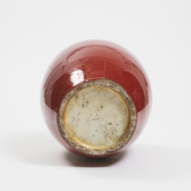 A Red-Glazed Ginger Jar and Cover, Together With a Jardinière, Early to Mid 20th Century