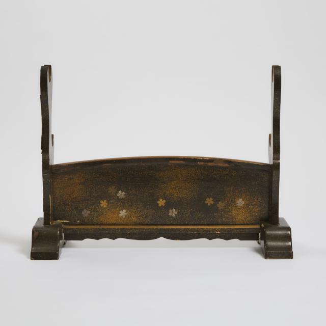 A Japanese Gilt Lacquered Sword Stand (Katana-kake), Meiji Period, Late 19th Century
