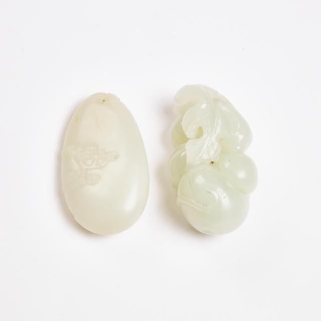 A White Jade 'Double-Gourd' Pendant, Together With a 'Deer and Pine' Pendant, Qing Dynasty