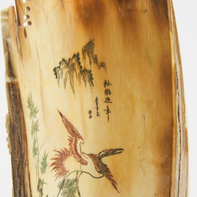 A Polychrome Ivory Carved 'Fu Lu Shou' Panel, Mid 20th Century