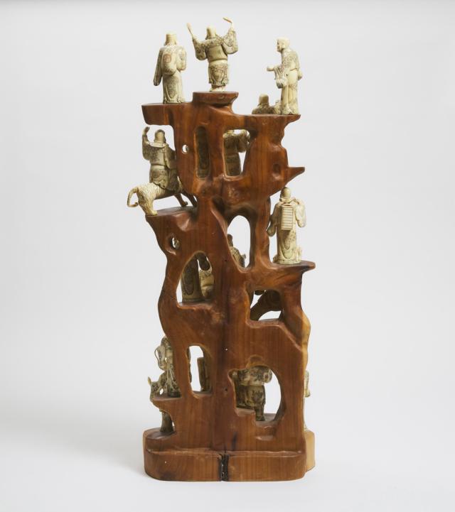 A Polychrome Bone Carved Set of the Eighteen Luohans, Mid 20th Century